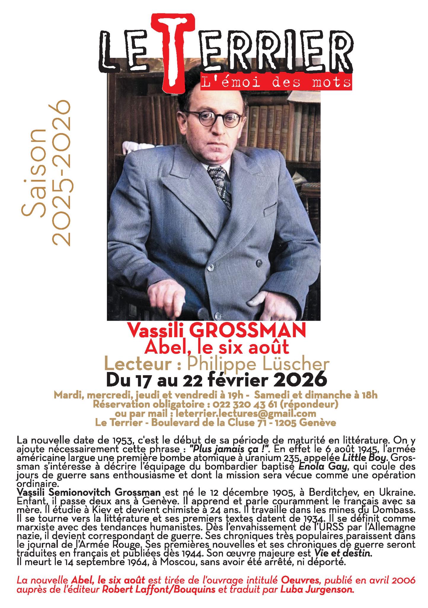 Lecture du roman "Abel, le six août" de Vassili Grossman